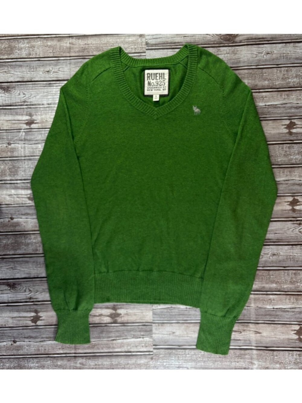 RUEHL No.925 Cotton Wool Blend Sweater Sz S green NWOT embroidered bulldog